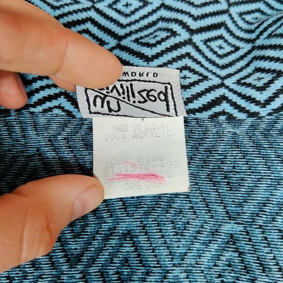 Vintage 90s UnCivilized Knit Flared Sleeve Turquoise Geometric Polo Shirt Large - Picture 8 of 11